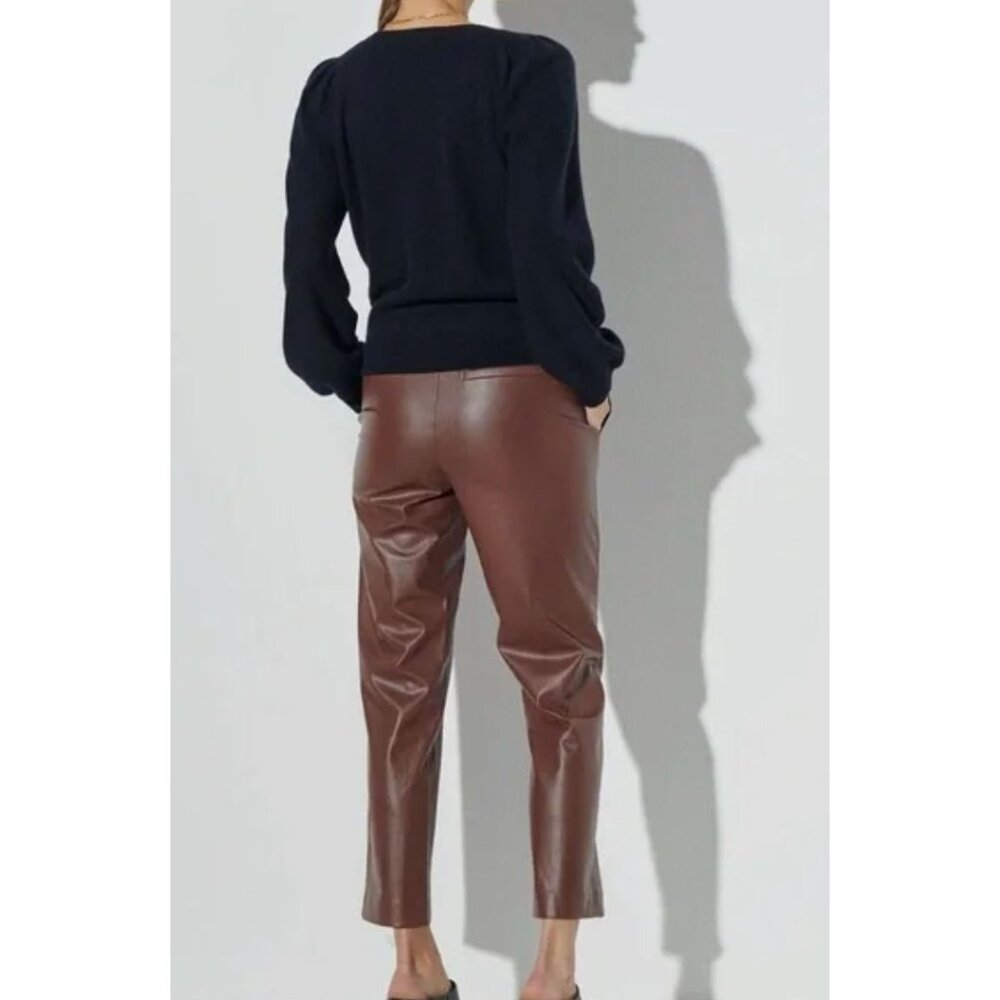 The Reset R Label High-Rise Vegan Leather Pant in Chestnut-sz Medium - Picture 3 of 11
